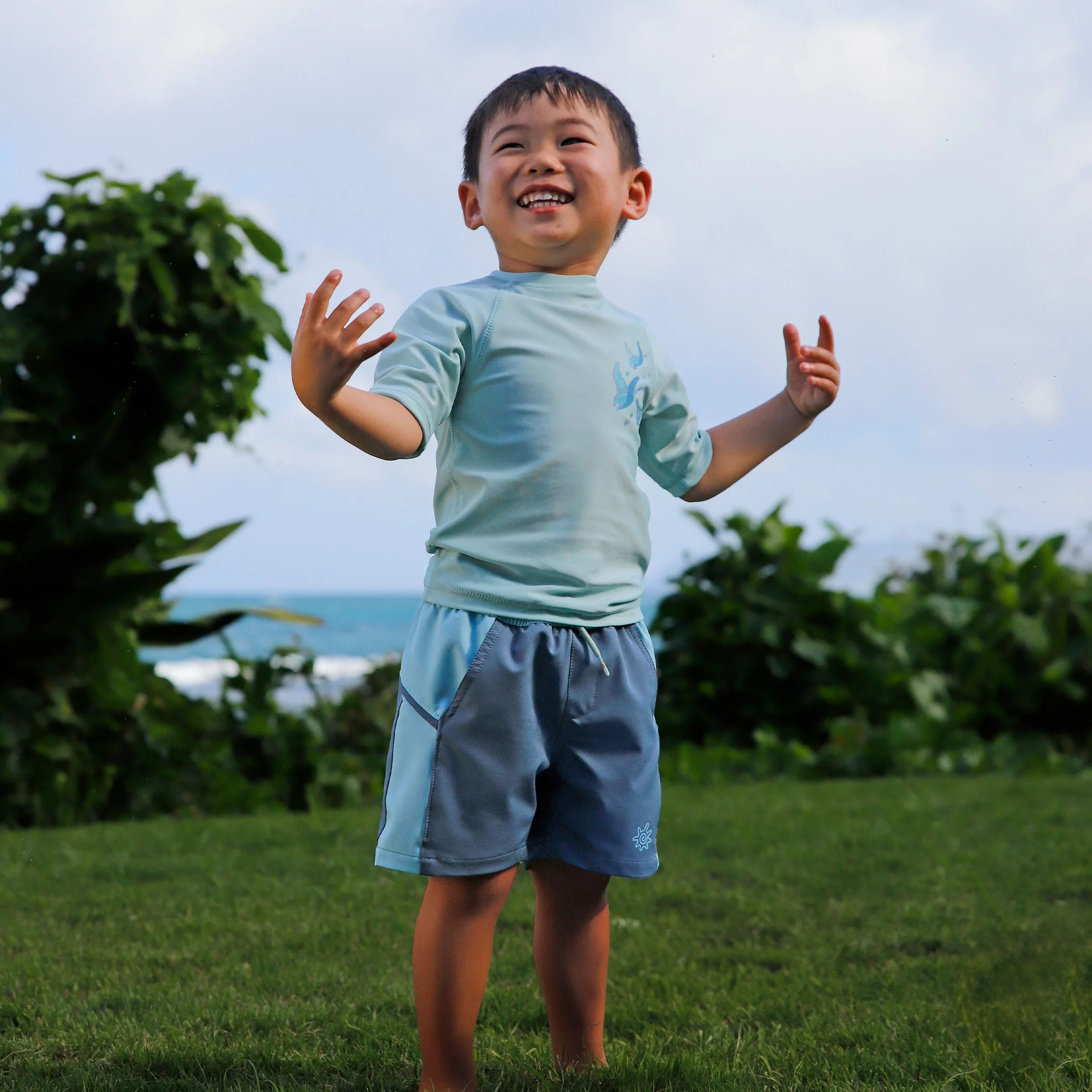 Kid's Short Sleeve Crew Sunny Swim Shirt