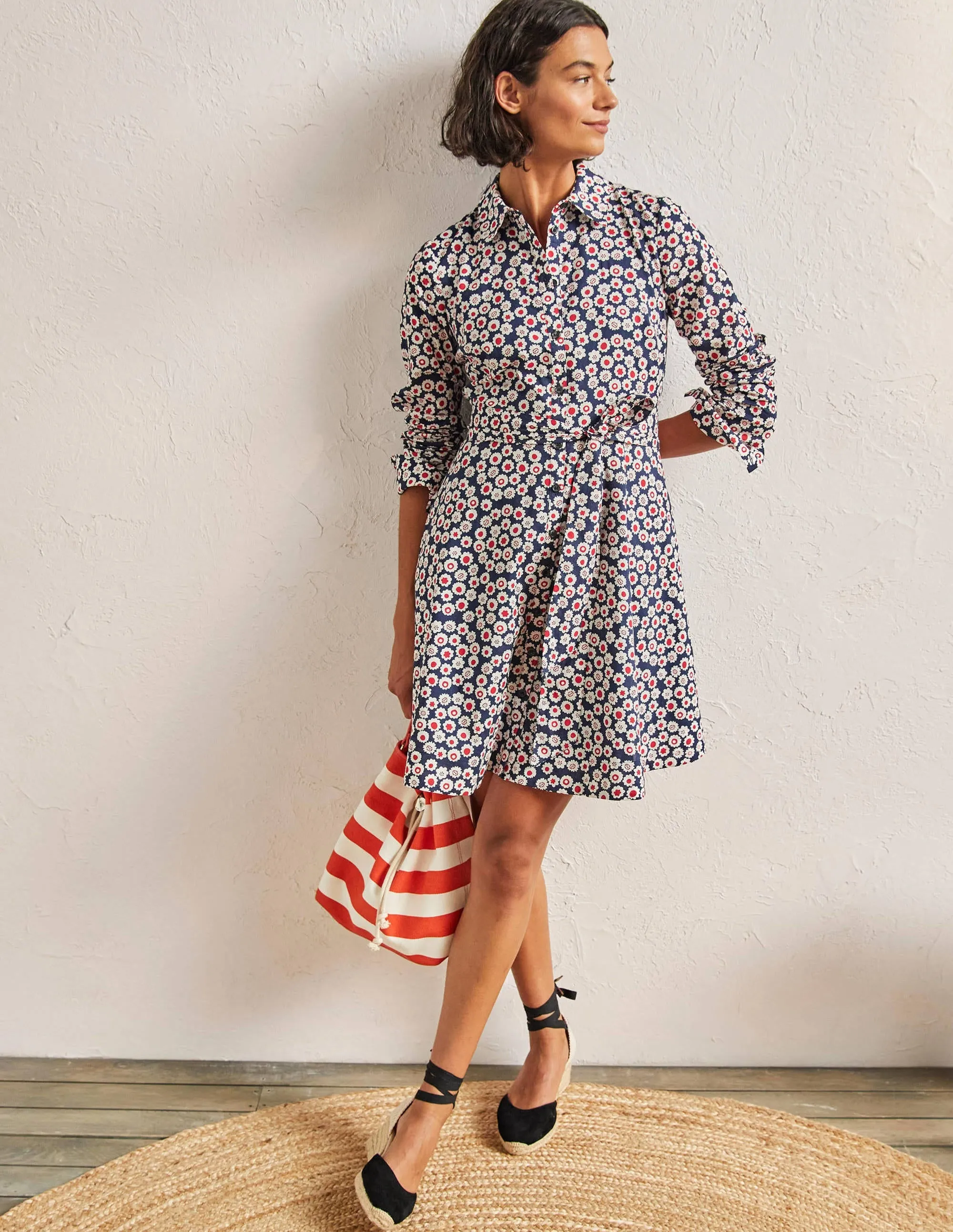 Kitty Shirt Dress-French Navy, Ditsy Swirl