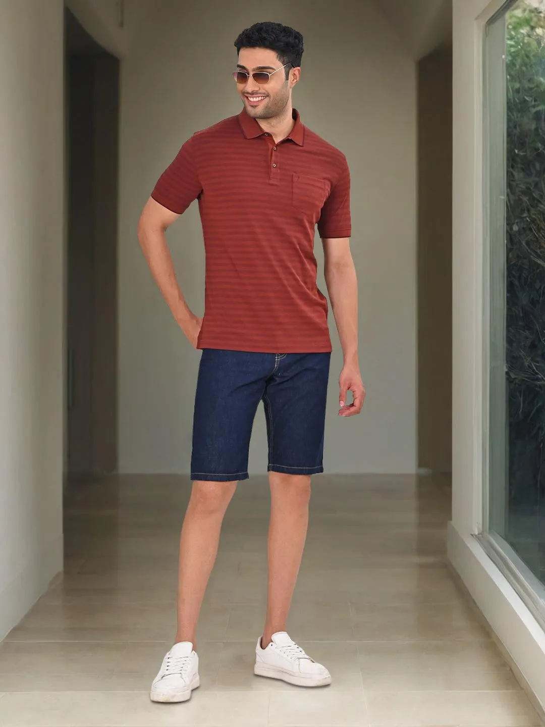 Men Striped Polo T-Shirt