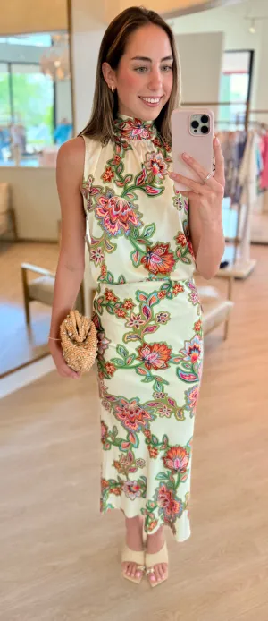 Mi92168 Lattice Floral Midi Skirt