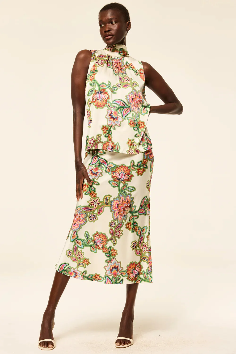 Mi92168 Lattice Floral Midi Skirt