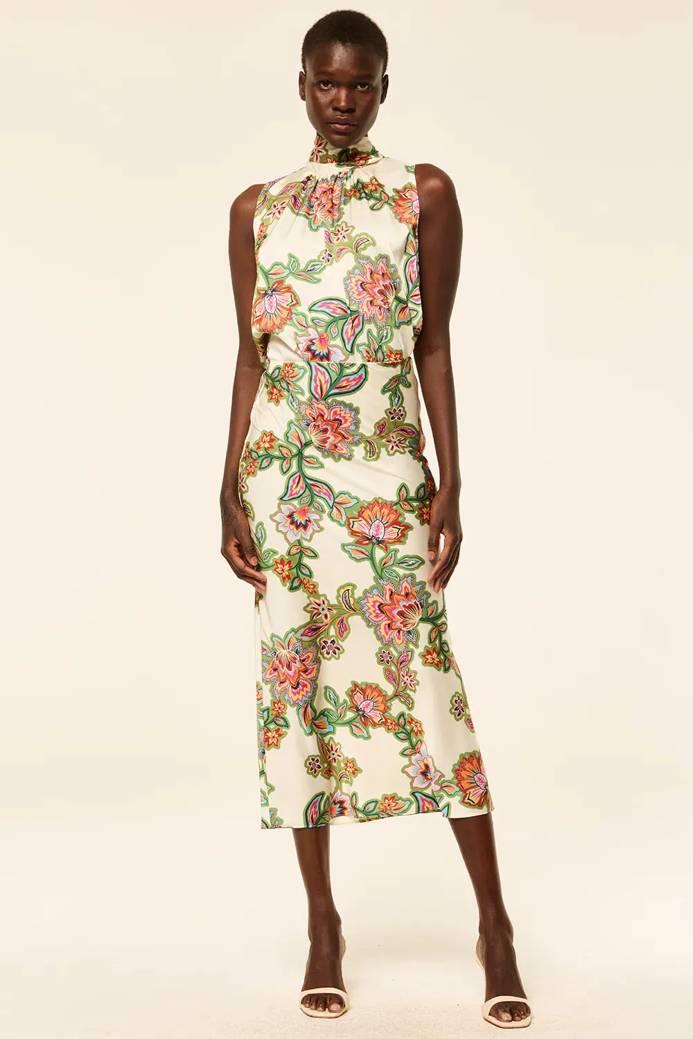 Mi92168 Lattice Floral Midi Skirt