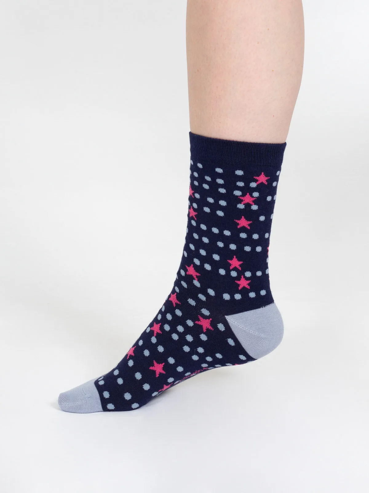 Mixed Shape Bamboo Socks - Navy/Blue Star