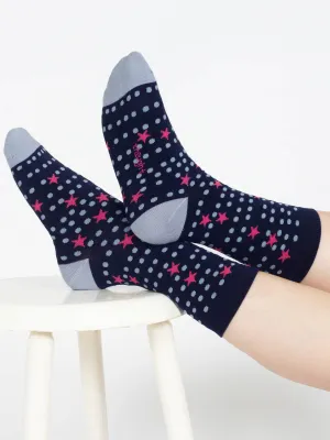 Mixed Shape Bamboo Socks - Navy/Blue Star