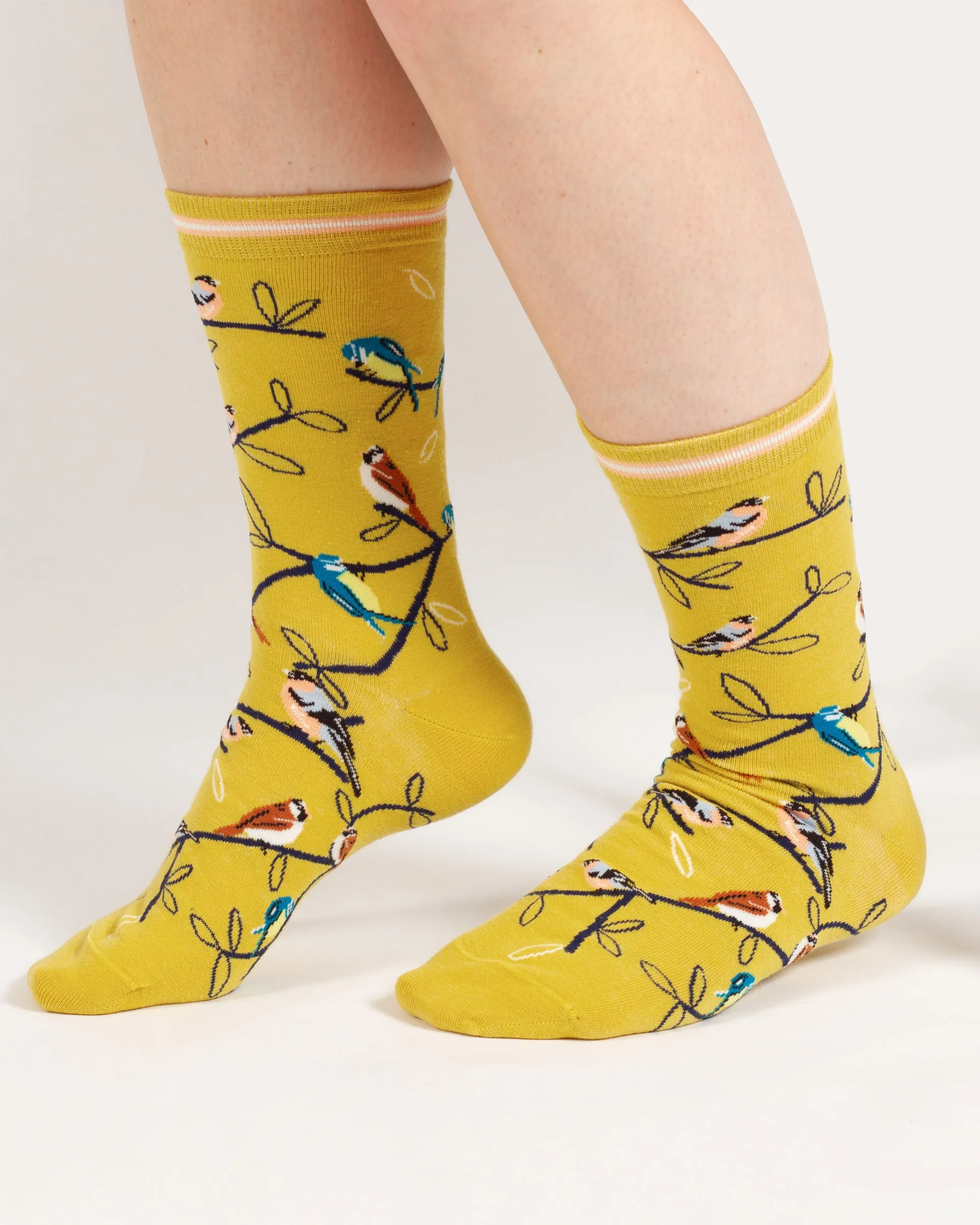 Multi Bird Organic Cotton Socks - Yellow