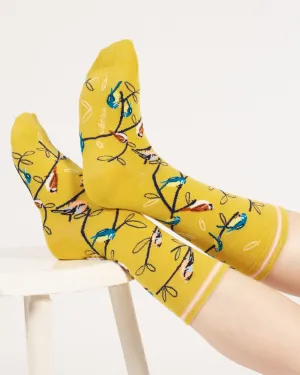 Multi Bird Organic Cotton Socks - Yellow
