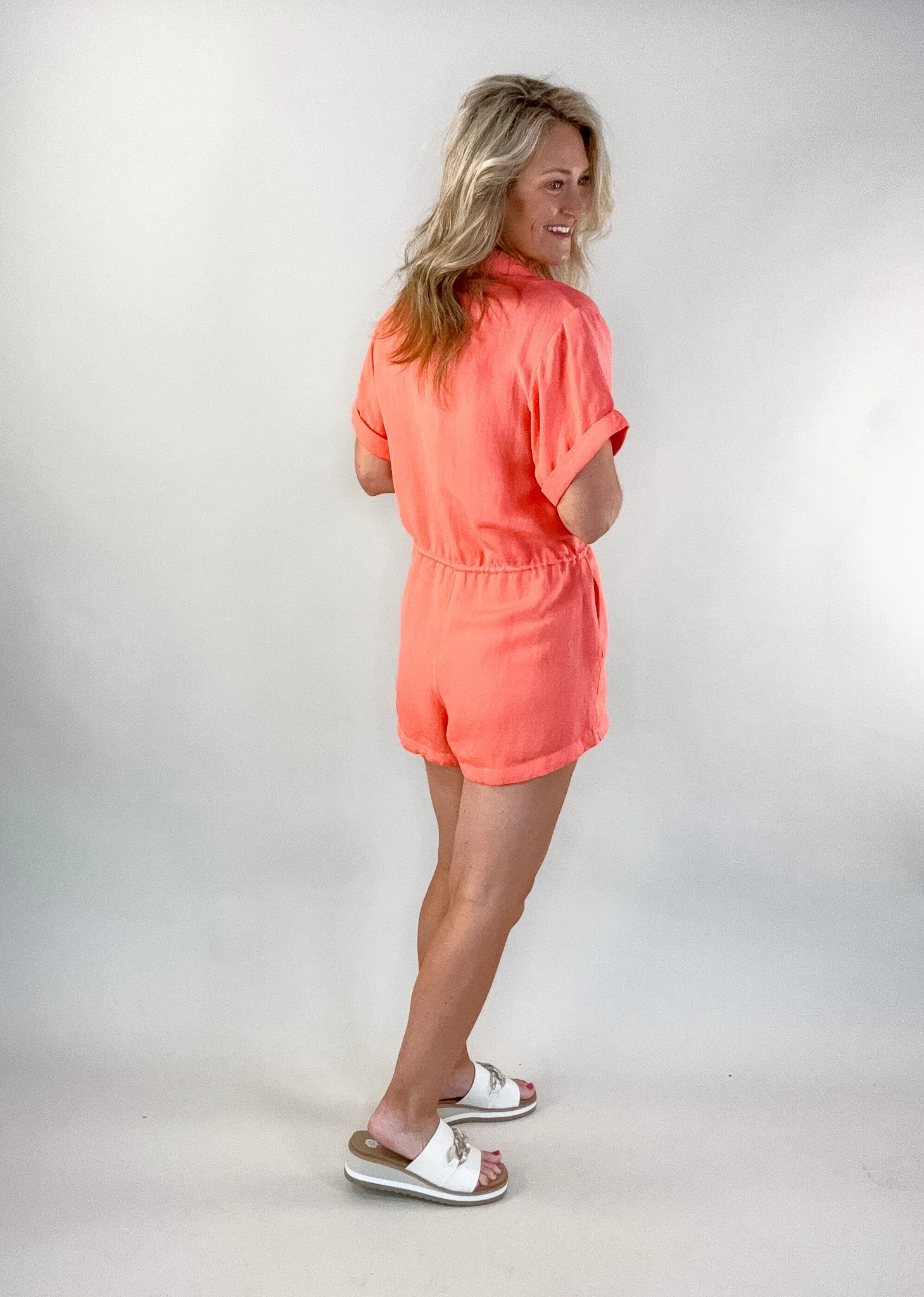 Nikki Coral Collared Romper