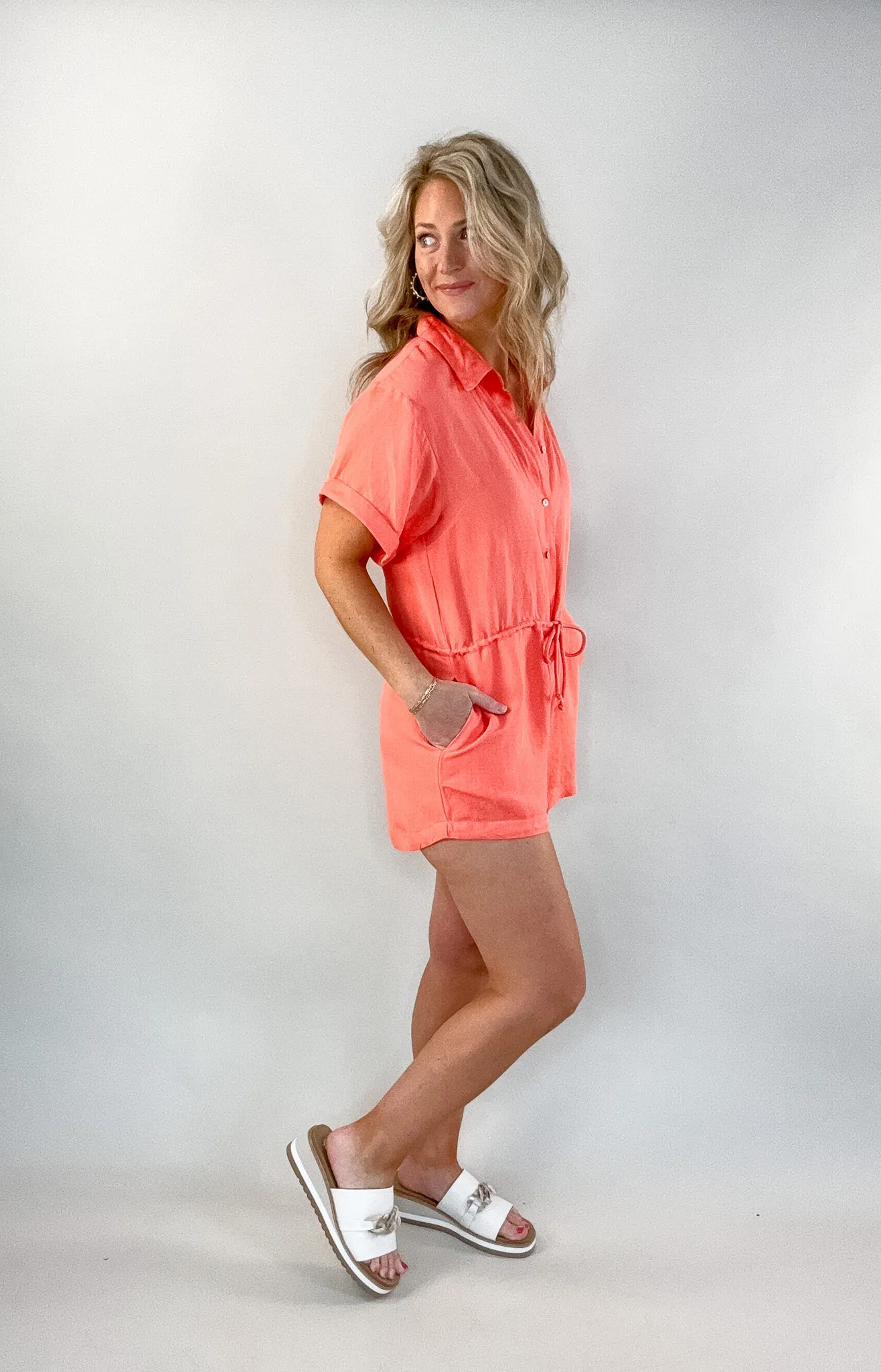 Nikki Coral Collared Romper