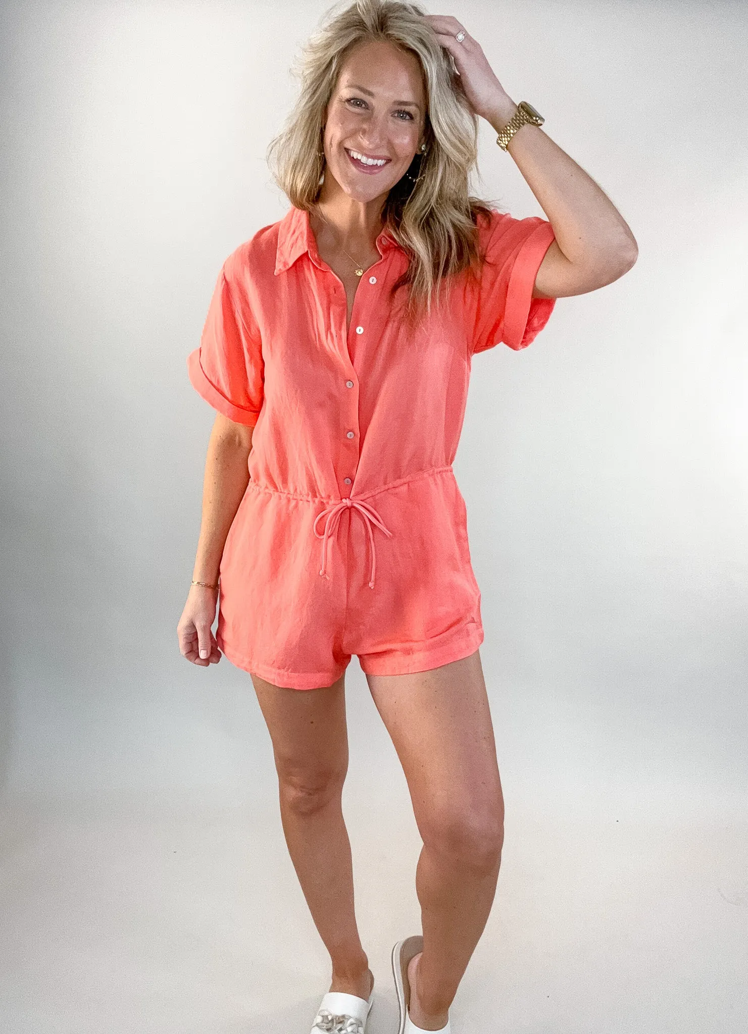 Nikki Coral Collared Romper