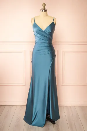 Nyra Blue Grey | Mermaid Dress w/ Wrapped Bodice