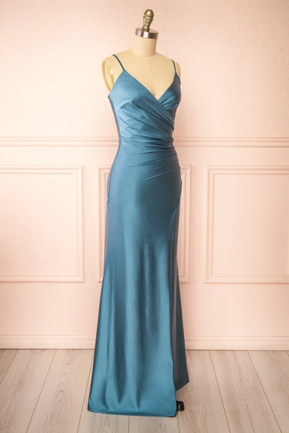 Nyra Blue Grey | Mermaid Dress w/ Wrapped Bodice