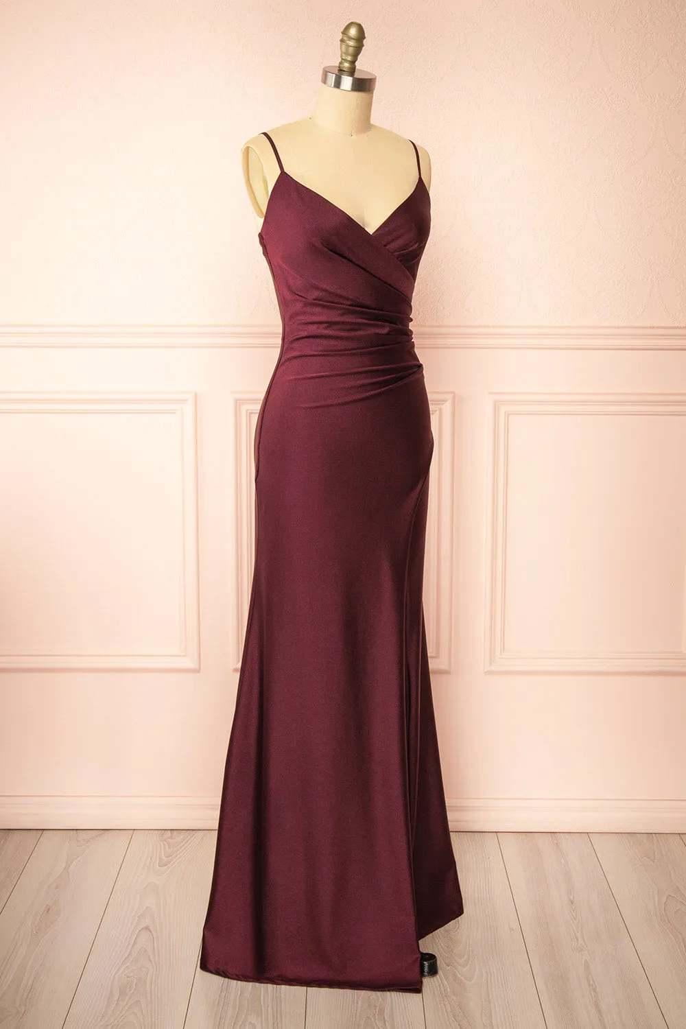 Nyra Burgundy | Mermaid Dress w/ Wrapped Bodice
