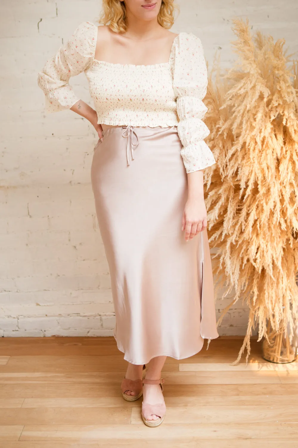 Oana | Satin Midi Skirt with Side Slit