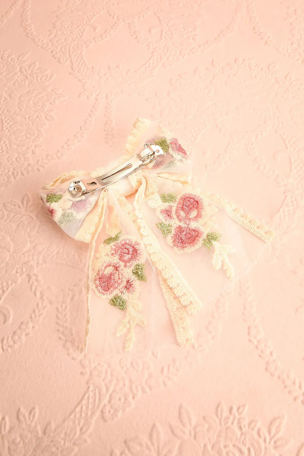 Odelia | Floral Lace Embroidered Bow Hair Clip