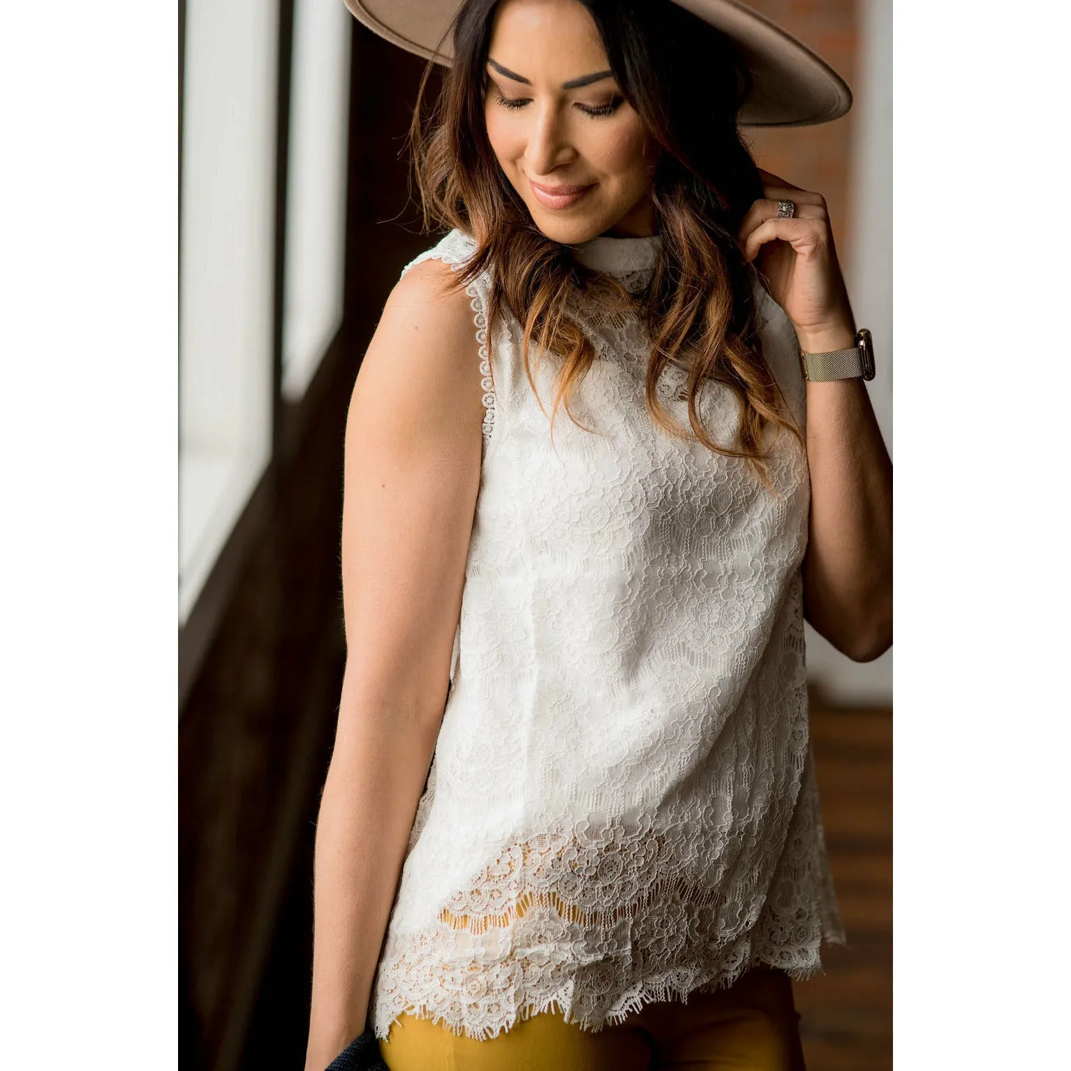 Off White Lace Tank Top
