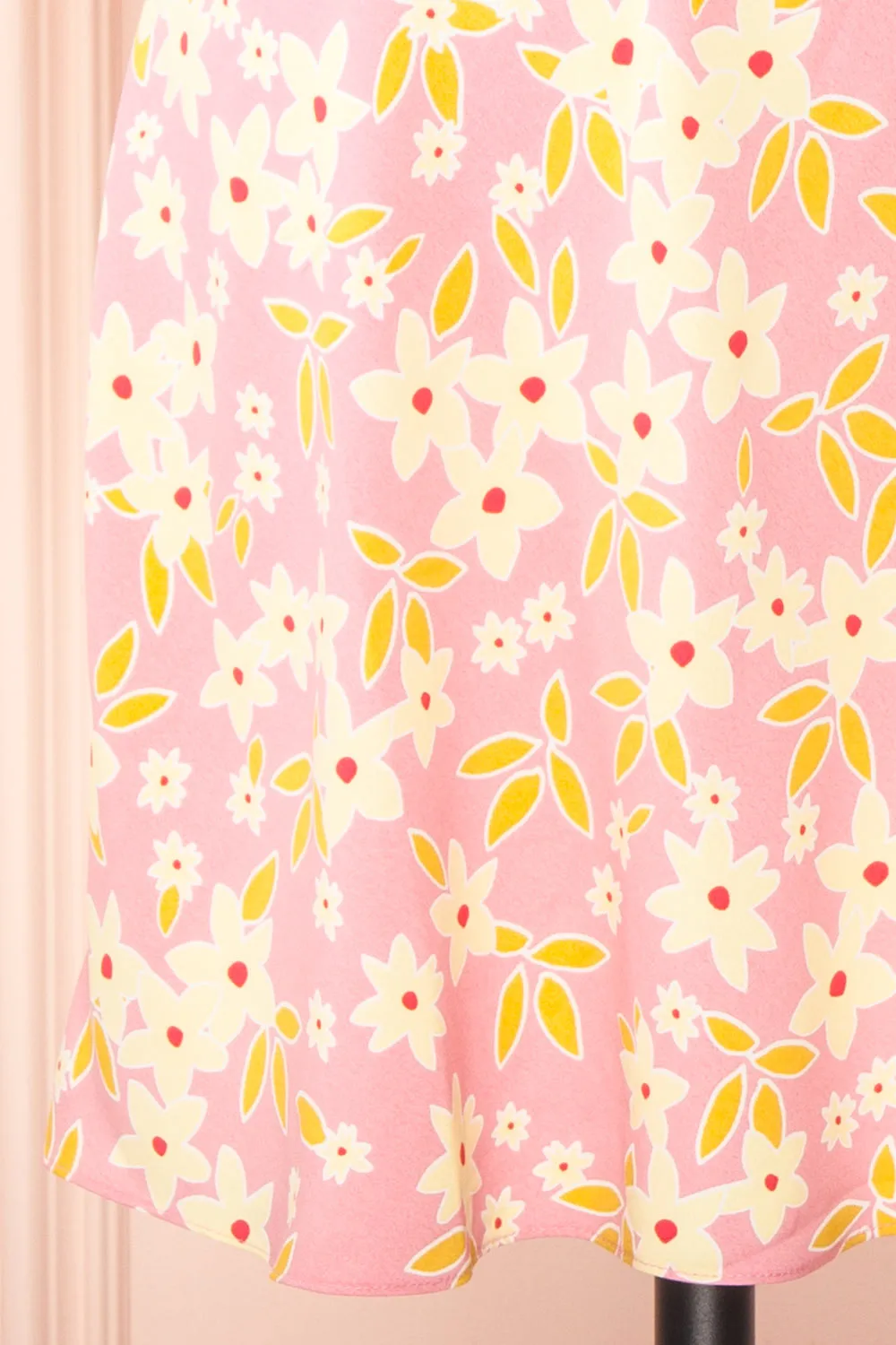 Olga | Short Pink Floral Dress w/ Puffy Sleeves
