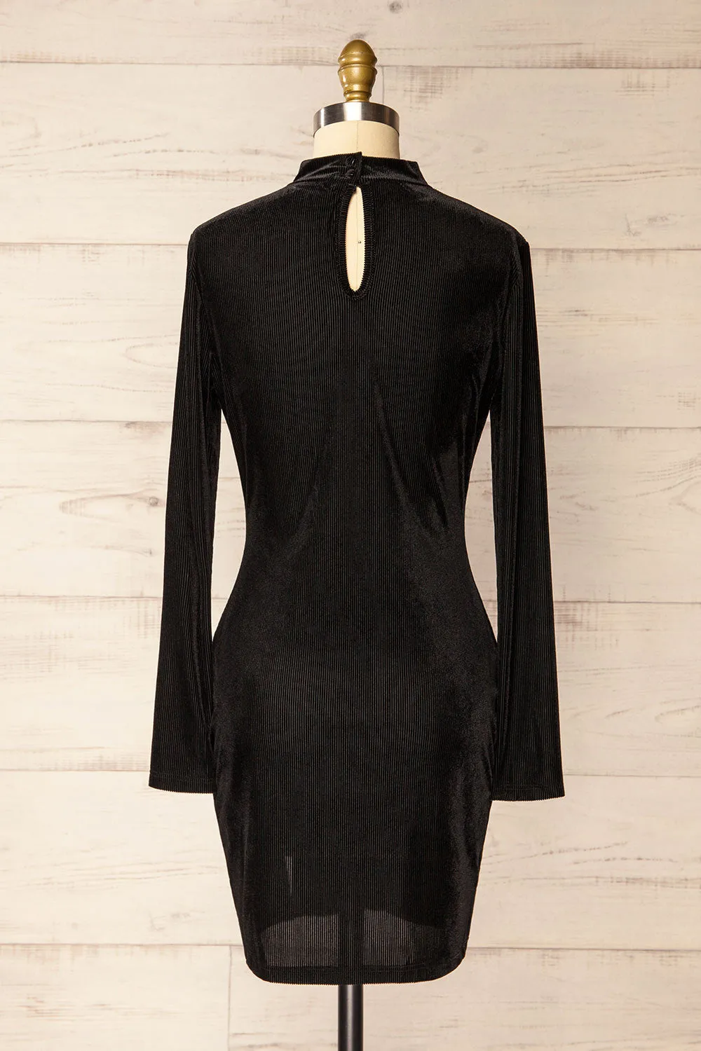 Olmeto | Black Velvet Dress w/ High Collar