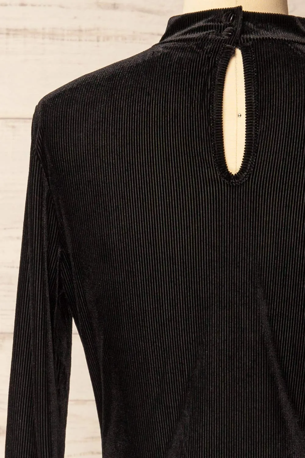 Olmeto | Black Velvet Dress w/ High Collar