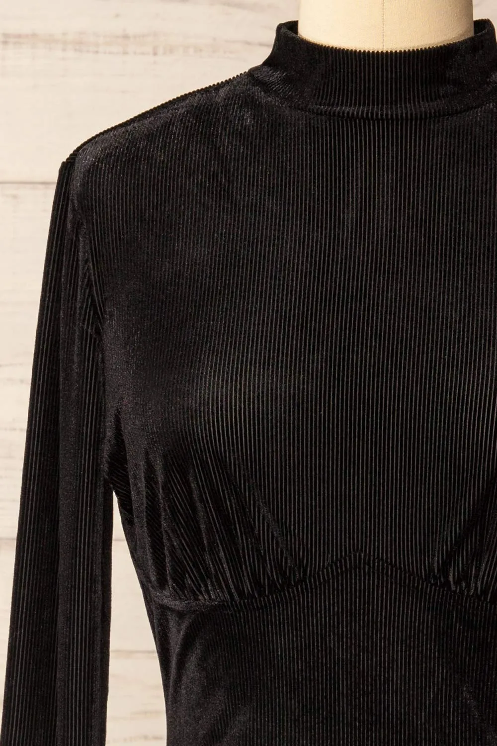 Olmeto | Black Velvet Dress w/ High Collar