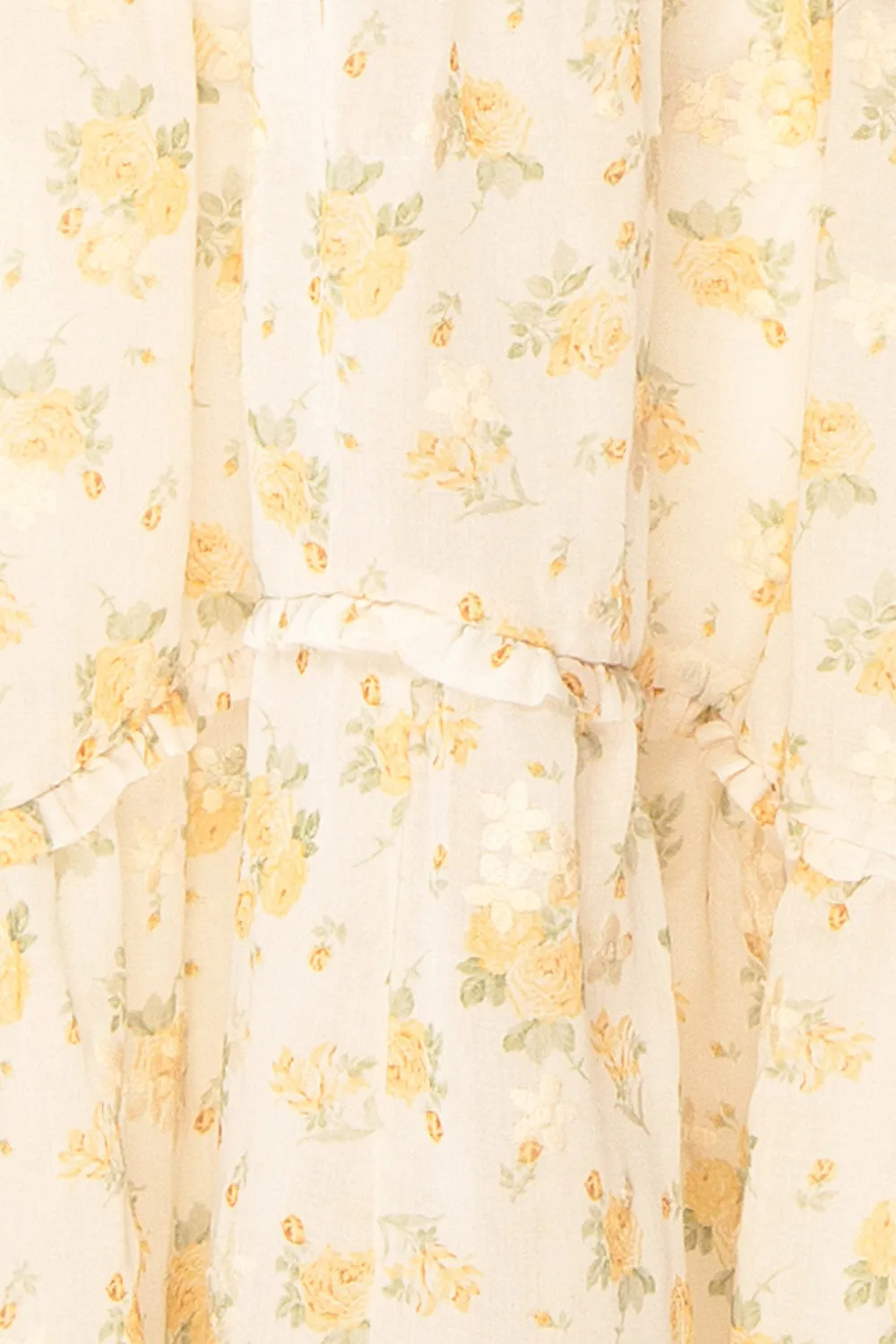 Omelta | Ivory Midi Dress w/ Yellow Roses Motif
