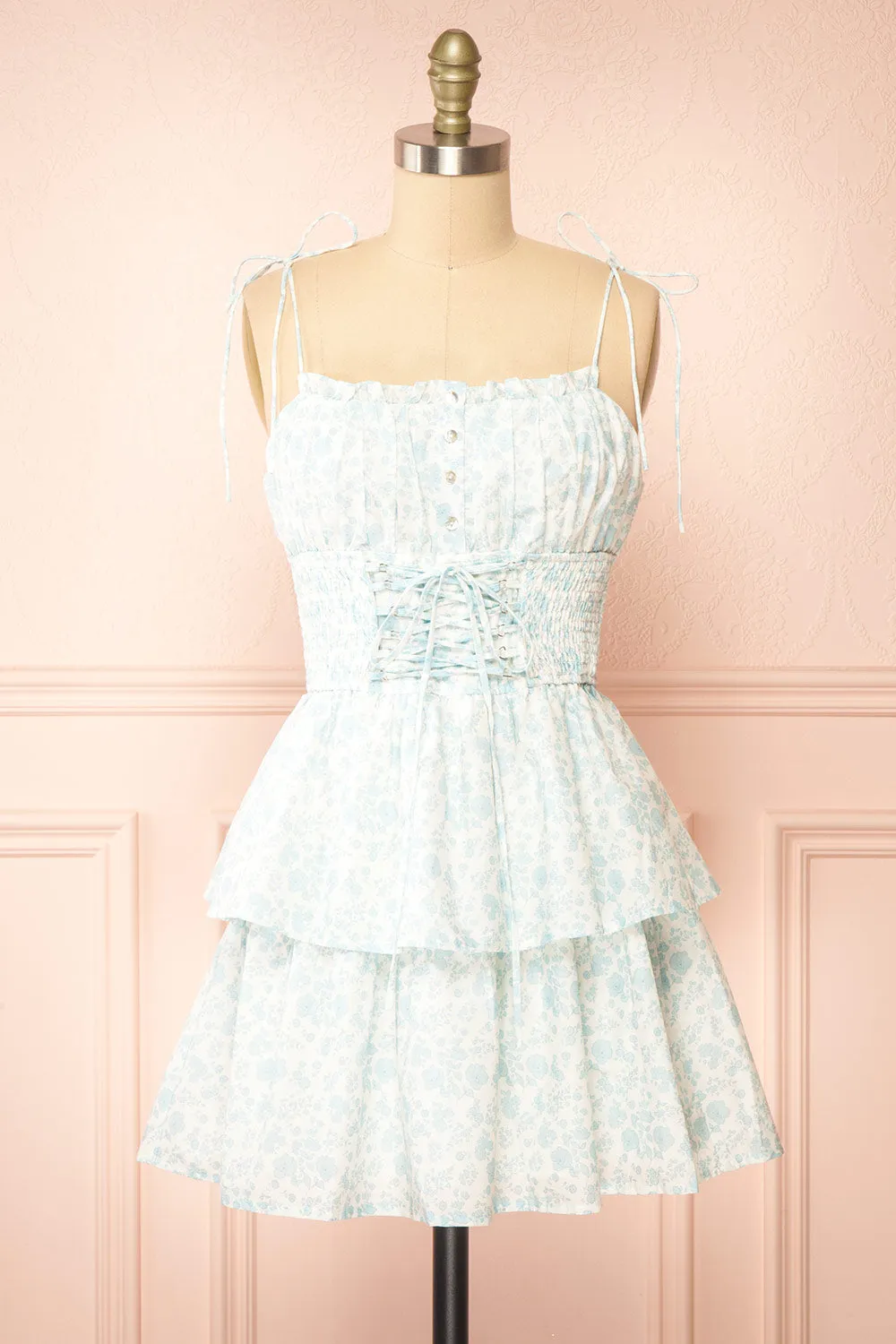 Operetta | White Short Dress w/ Floral Pattern