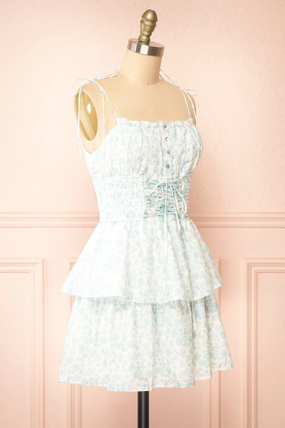 Operetta | White Short Dress w/ Floral Pattern