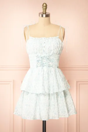 Operetta | White Short Dress w/ Floral Pattern