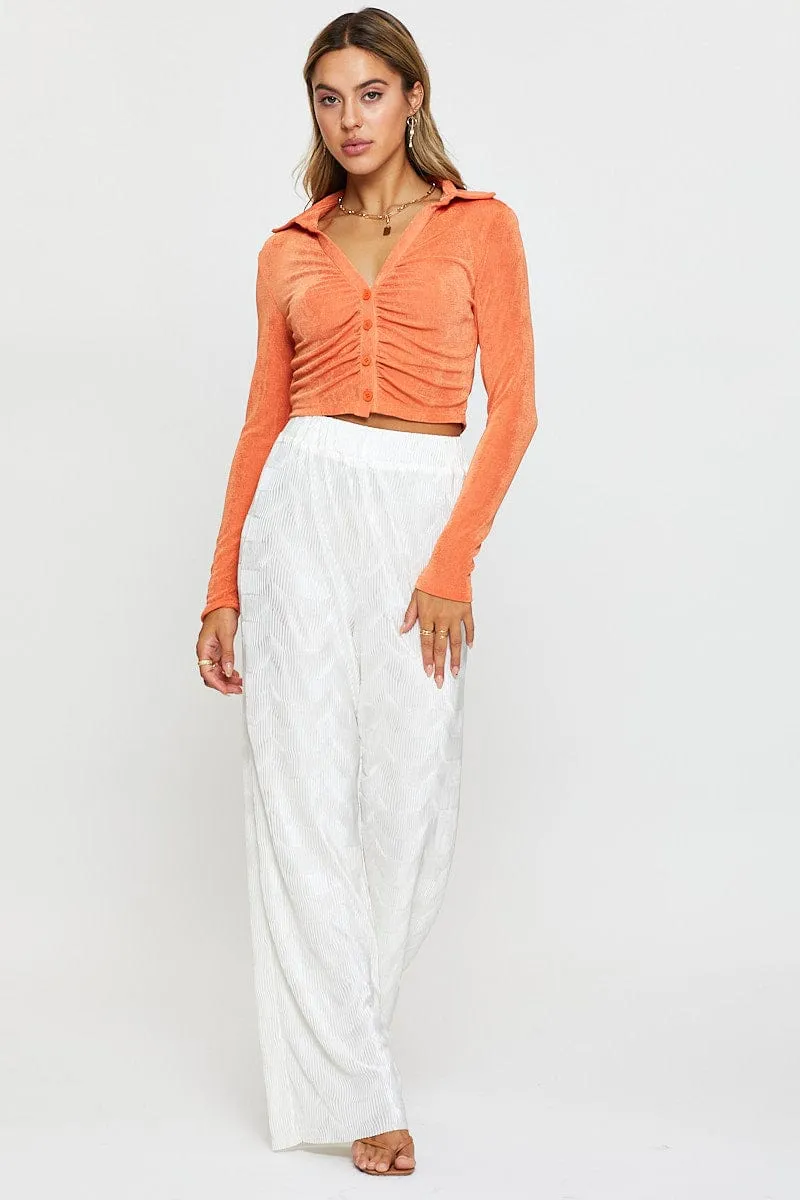 Orange Jersey Shirt Long Sleeve Ruche