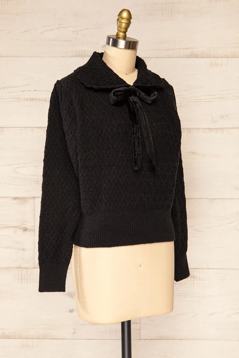 Oreyl Black | Knit Top w/ Peter Pan Collar