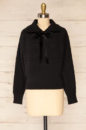 Oreyl Black | Knit Top w/ Peter Pan Collar