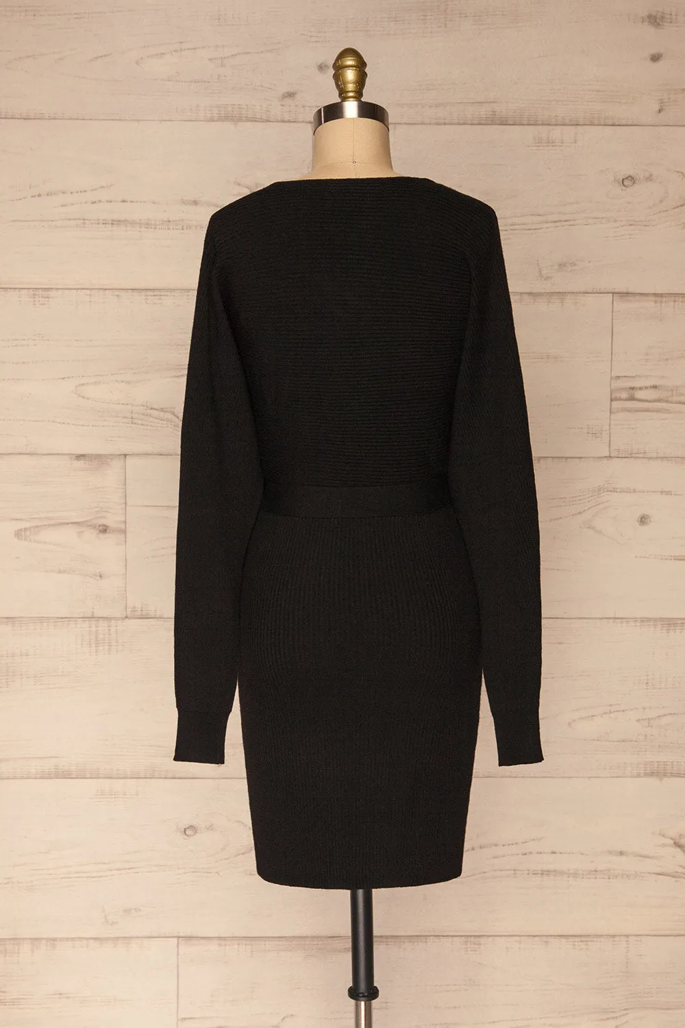 Oria Black | Faux-Wrap Knit Dress
