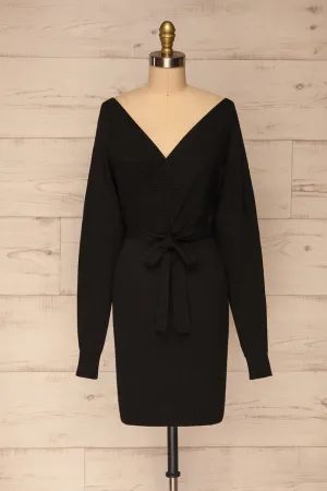Oria Black | Faux-Wrap Knit Dress