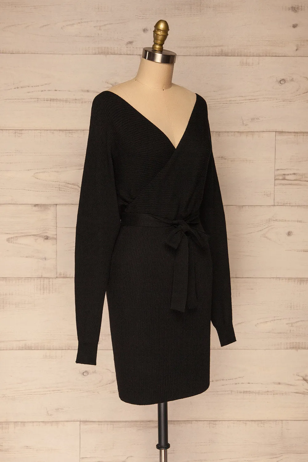 Oria Black | Faux-Wrap Knit Dress