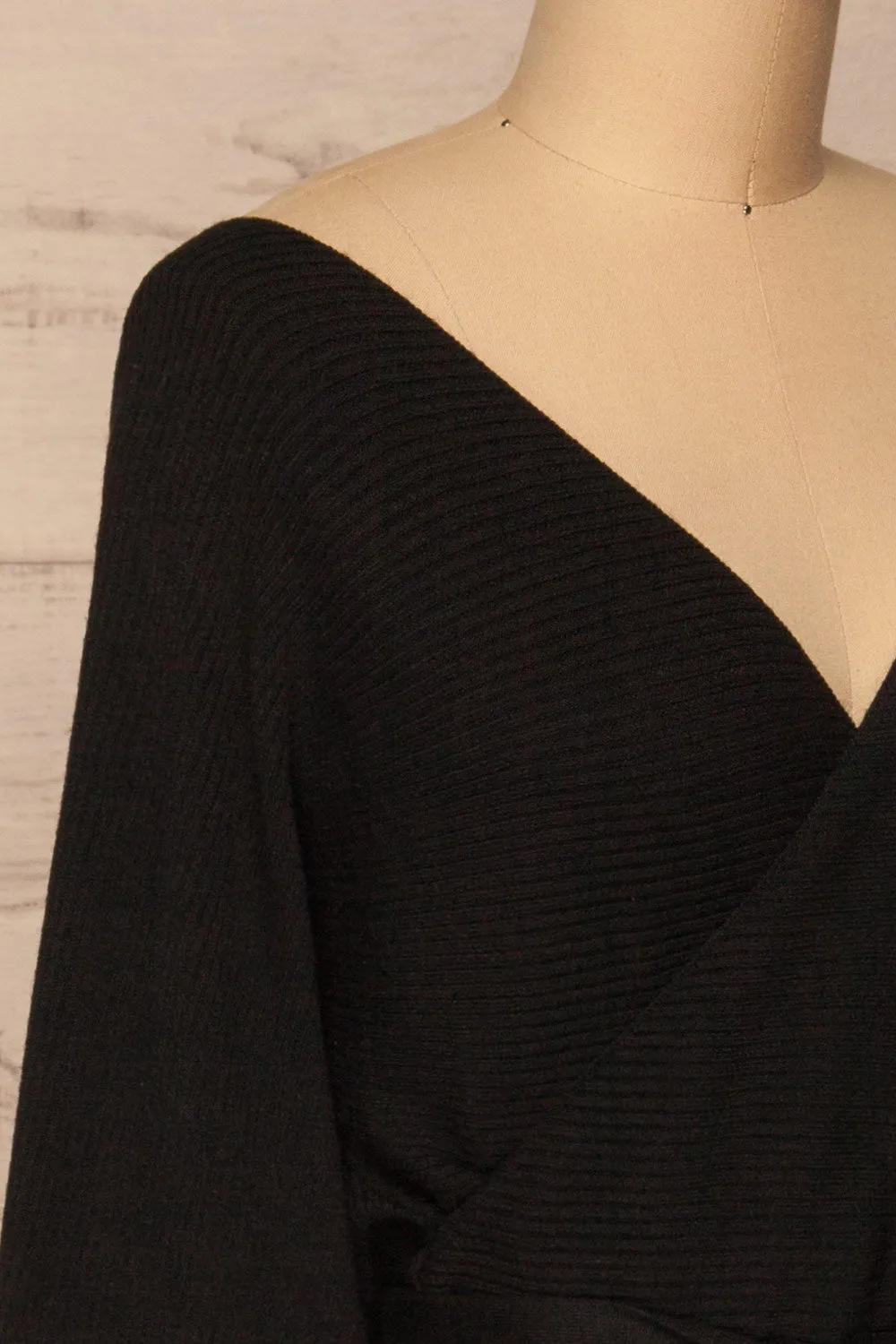 Oria Black | Faux-Wrap Knit Dress