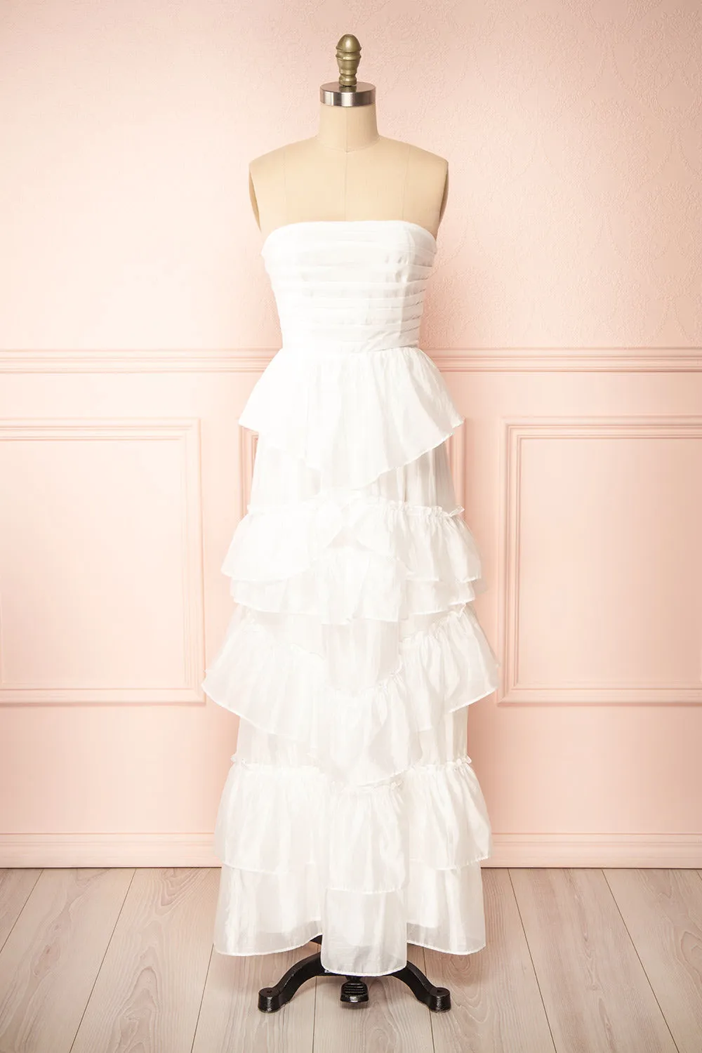Orlaith | White Layered Maxi Dress w/ Ruffles