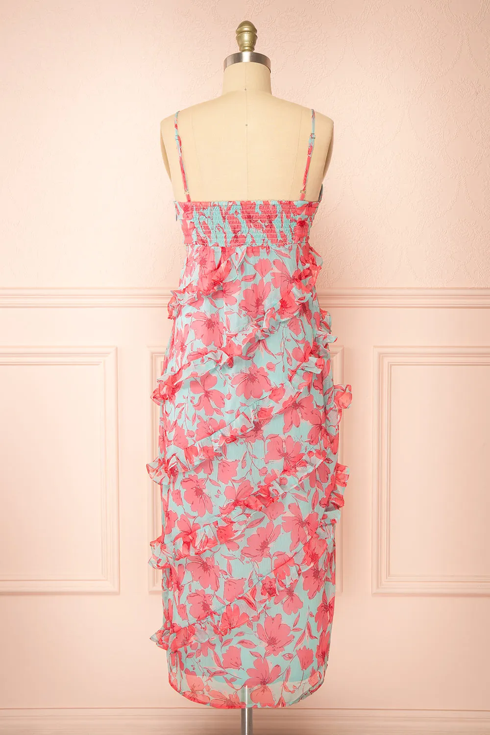 Orleana | Midi Floral Dress w/ Rows of Ruffles