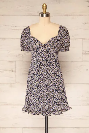 Osno Navy | Short Sleeve Floral Dress
