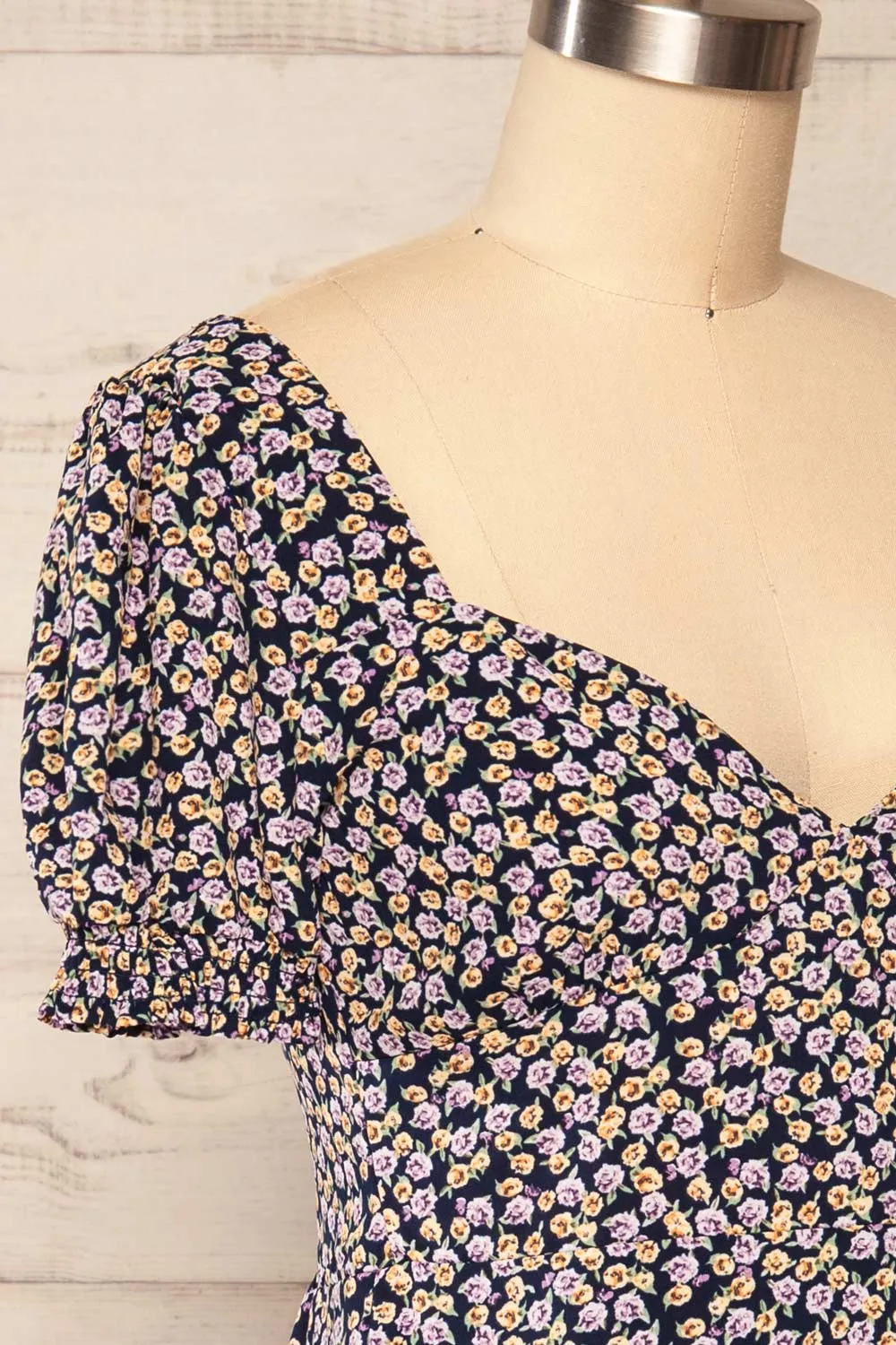 Osno Navy | Short Sleeve Floral Dress