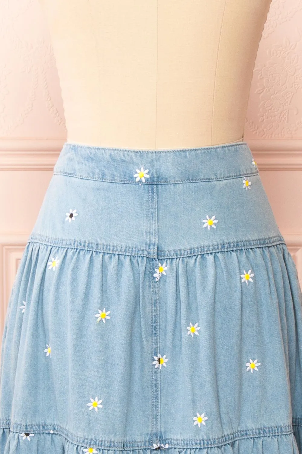 Ostap | Denim Midi Skirt w/ Floral Embroidery