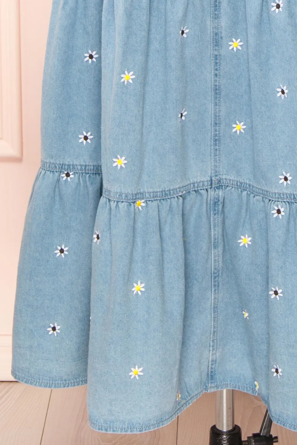 Ostap | Denim Midi Skirt w/ Floral Embroidery