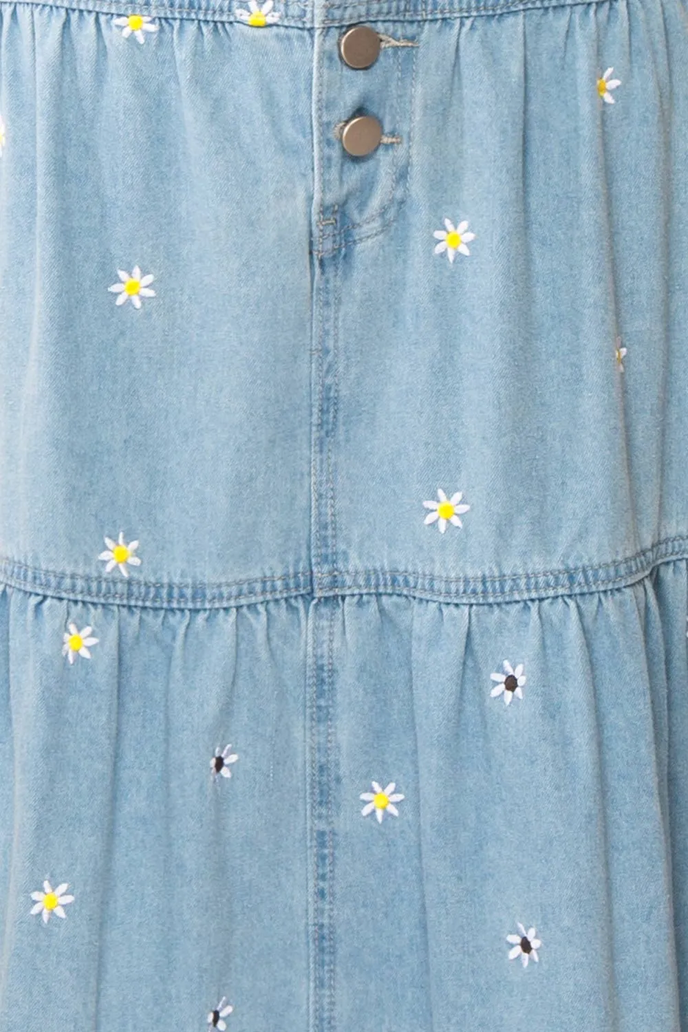 Ostap | Denim Midi Skirt w/ Floral Embroidery