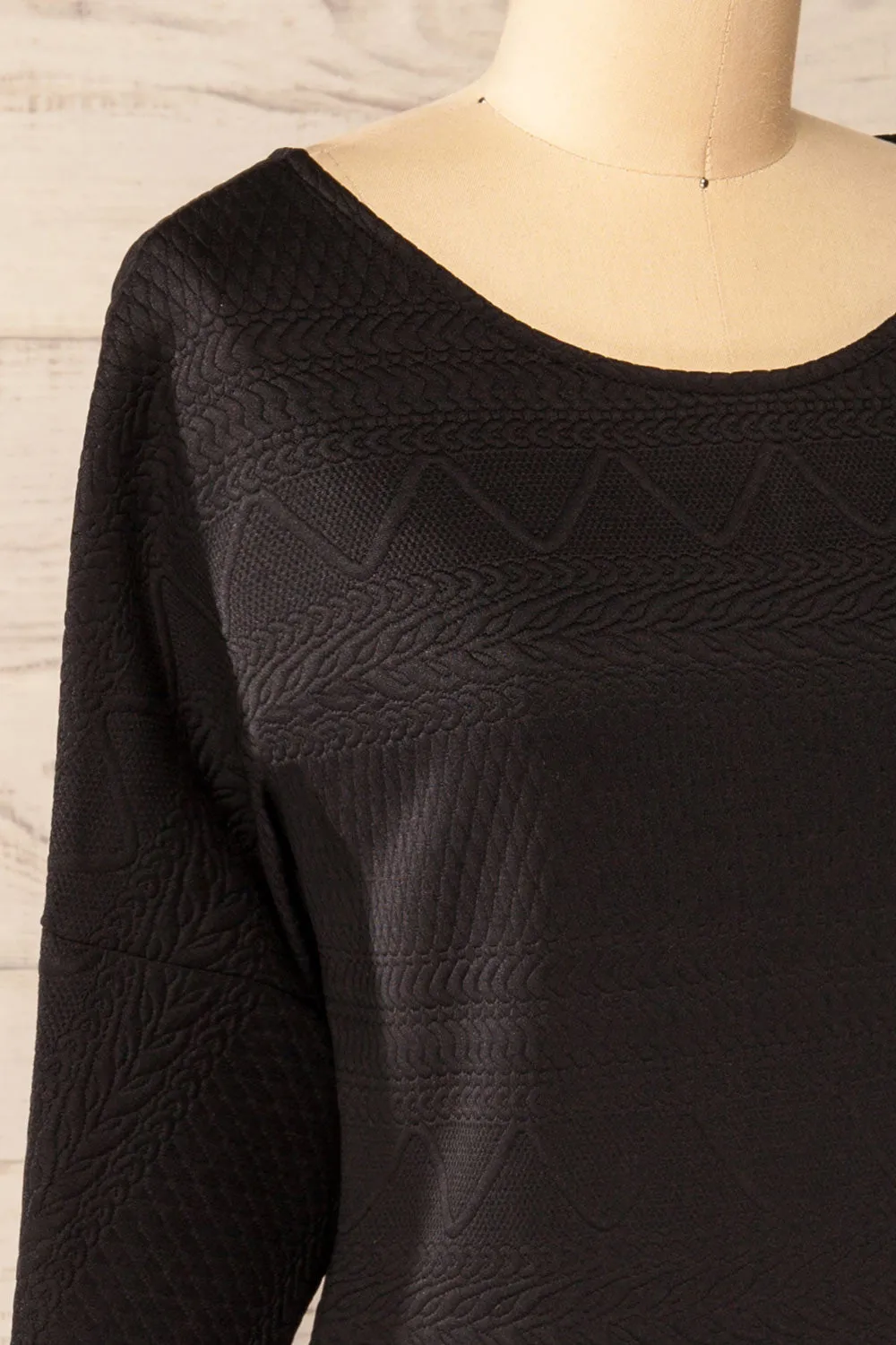 Oufa Black | Long Sleeve Textured Dress