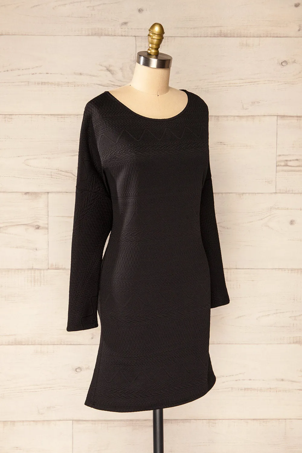 Oufa Black | Long Sleeve Textured Dress