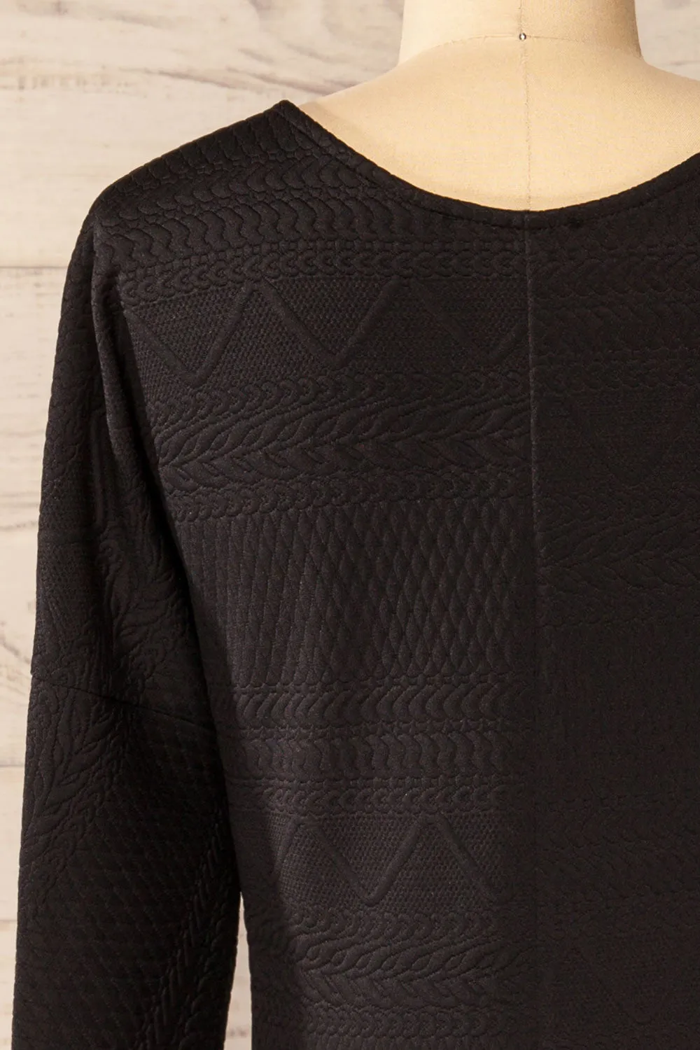 Oufa Black | Long Sleeve Textured Dress