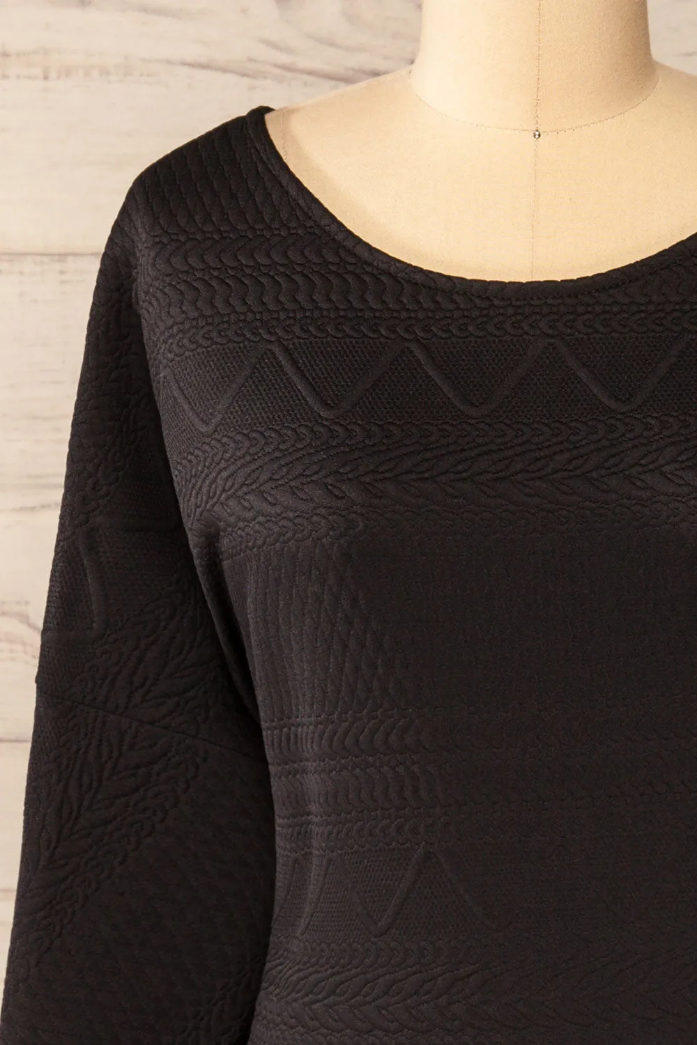 Oufa Black | Long Sleeve Textured Dress