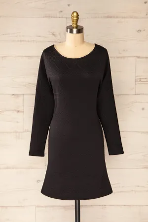 Oufa Black | Long Sleeve Textured Dress