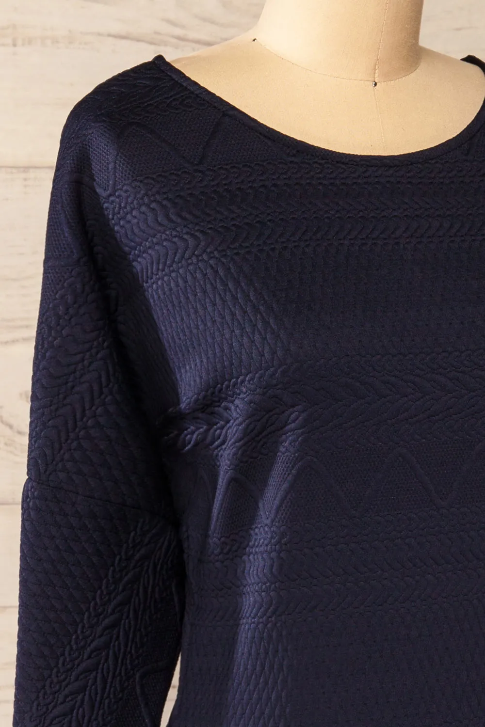 Oufa Navy | Long Sleeve Textured Dress