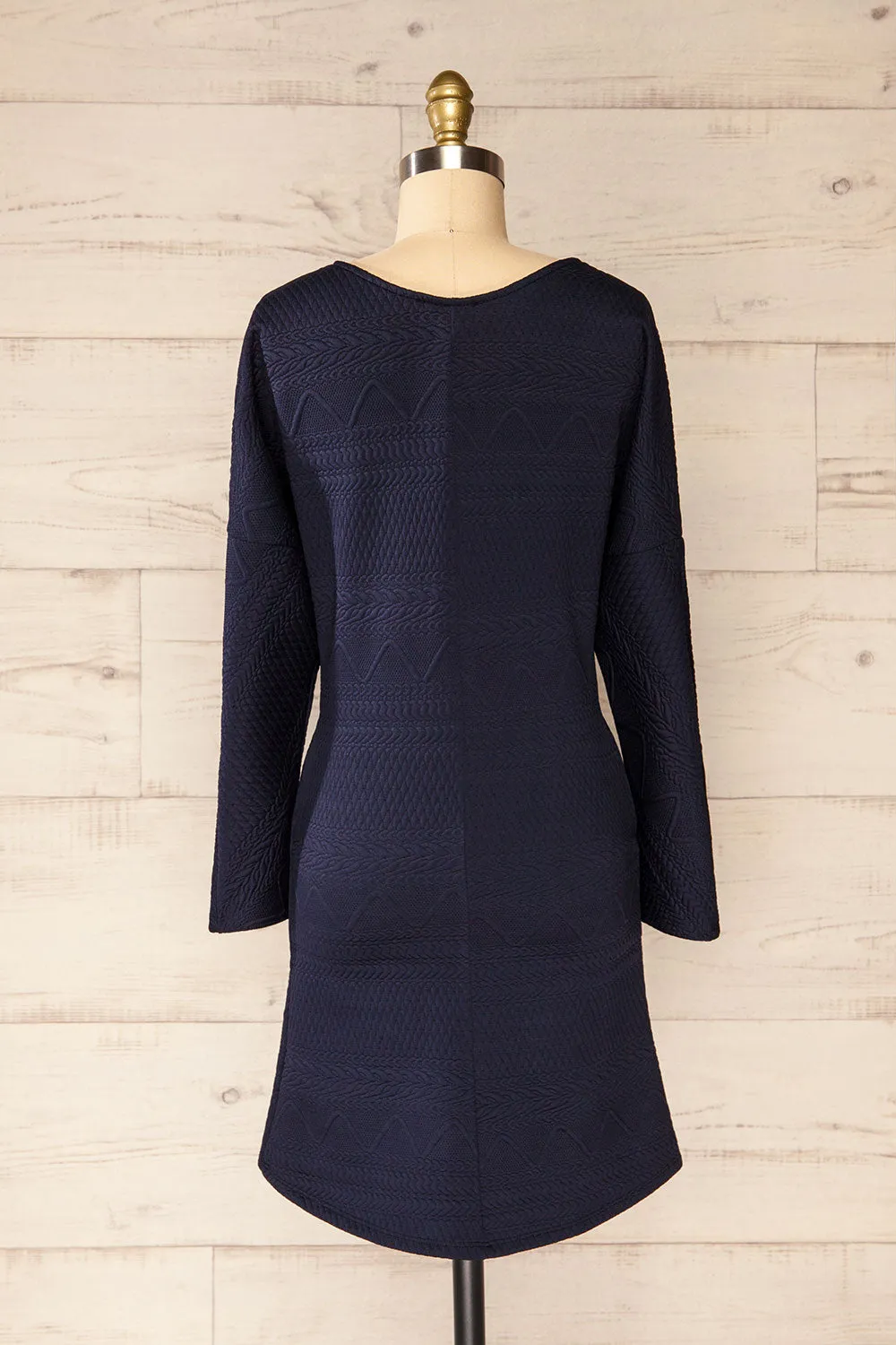 Oufa Navy | Long Sleeve Textured Dress