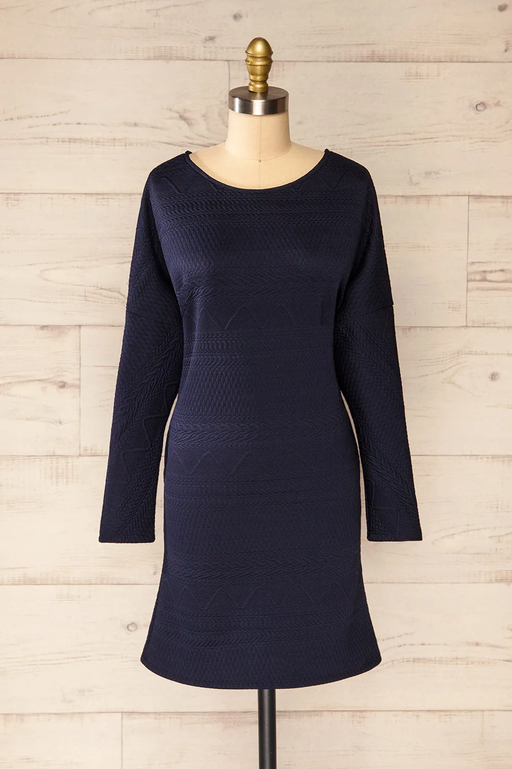Oufa Navy | Long Sleeve Textured Dress