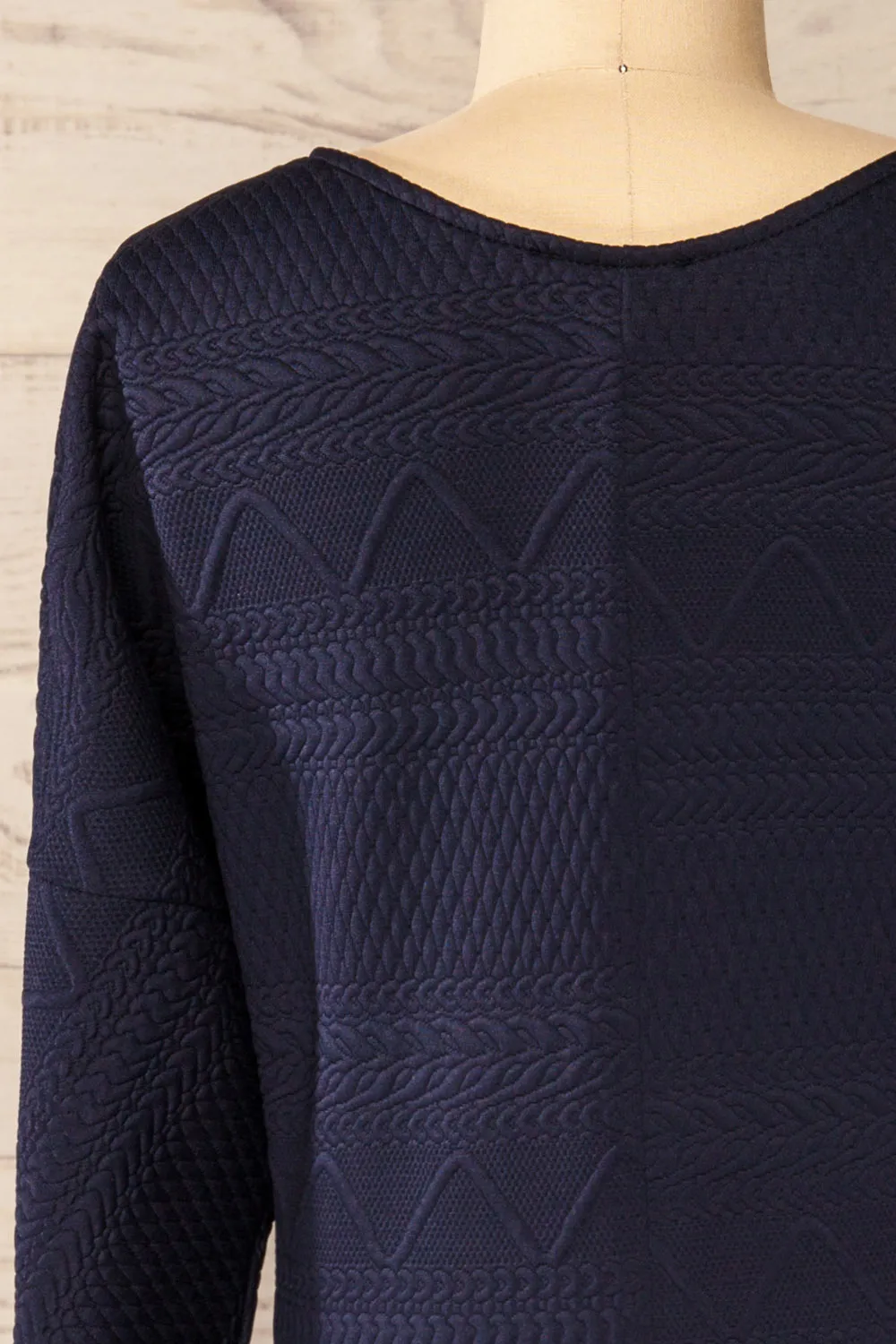 Oufa Navy | Long Sleeve Textured Dress